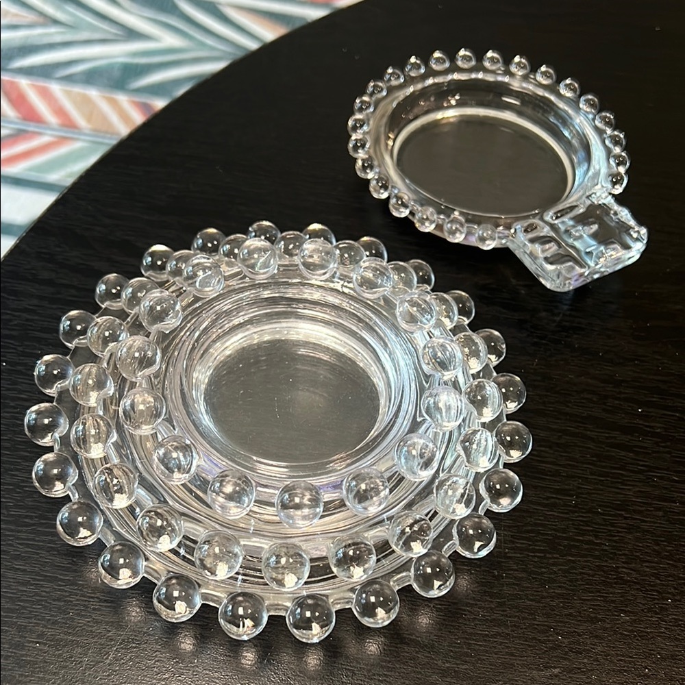 VTG Imperial Glass Clear Beaded Candlewick Nesting Circular Dishes & Ashtray